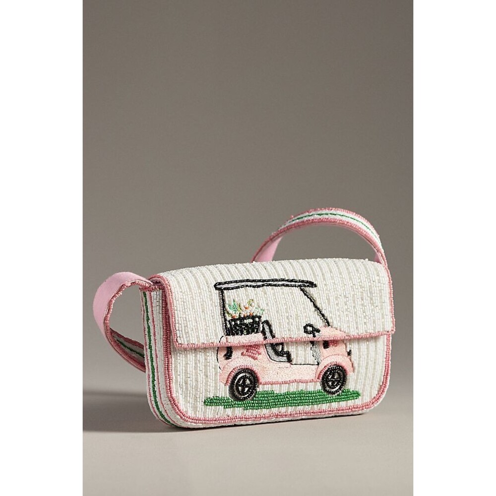 Anthropologie Pink and White Beaded Crossbody Bag
